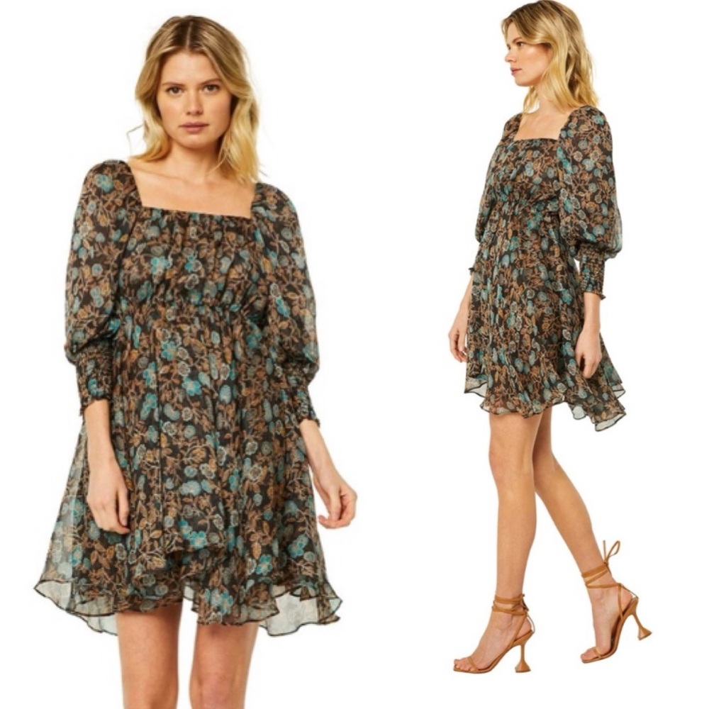 NEW MISA LOS ANGELES ellie dress in gold leaf floral small